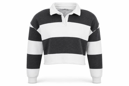 PRETTYLITTLETHING Womens White Striped Cotton Pullover Sweatshirt Size 8 Pullover - Cropped
