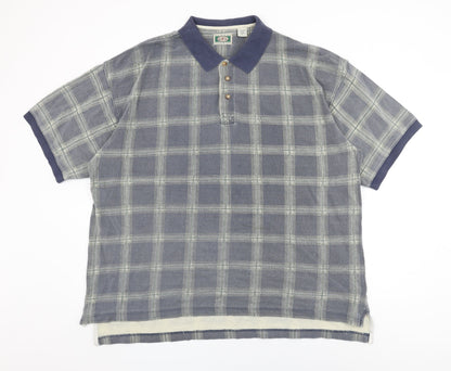 Global Tracking Mens Blue Plaid Cotton Polo Size L Collared Button