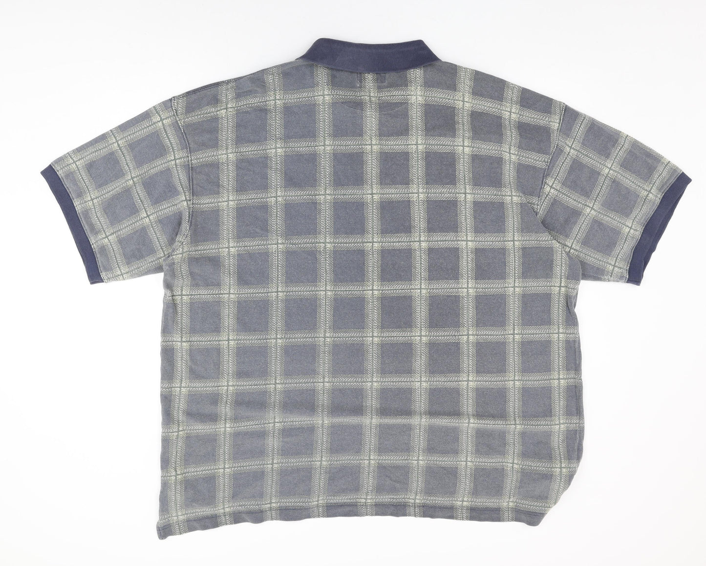 Global Tracking Mens Blue Plaid Cotton Polo Size L Collared Button