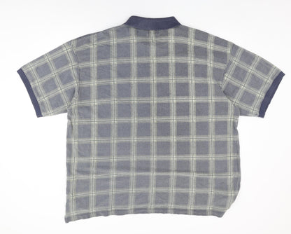 Global Tracking Mens Blue Plaid Cotton Polo Size L Collared Button