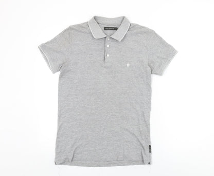 French Connection Mens Grey Cotton Polo Size S Collared Button
