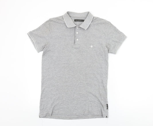 French Connection Mens Grey Cotton Polo Size S Collared Button