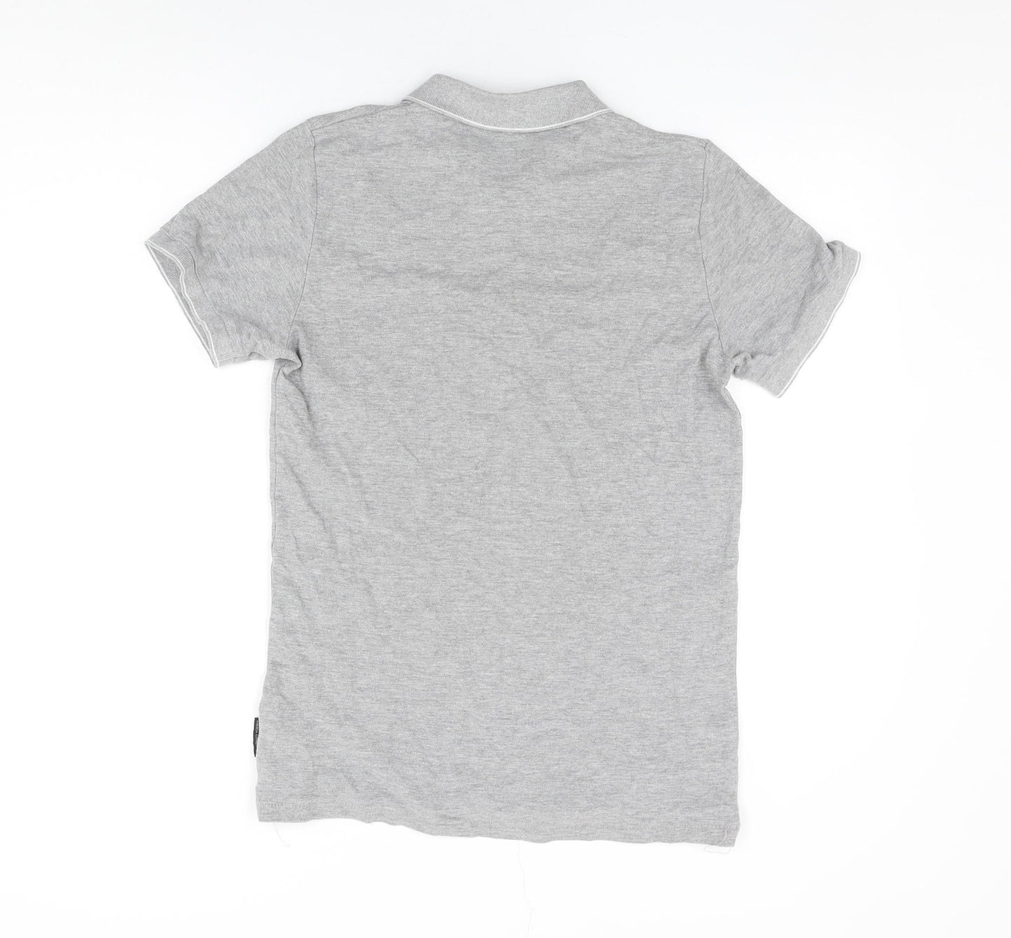 French Connection Mens Grey Cotton Polo Size S Collared Button