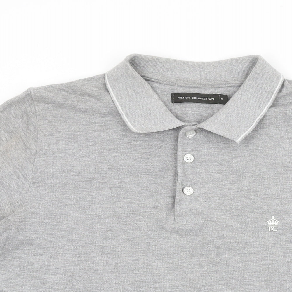 French Connection Mens Grey Cotton Polo Size S Collared Button
