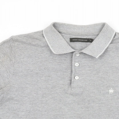 French Connection Mens Grey Cotton Polo Size S Collared Button