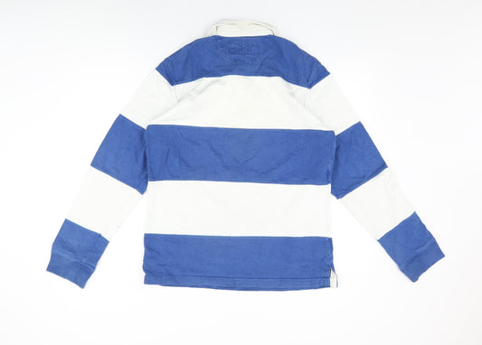 American Eagle Outfitters Mens White Striped Cotton Polo Size S Collared Button