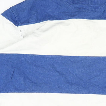 American Eagle Outfitters Mens White Striped Cotton Polo Size S Collared Button