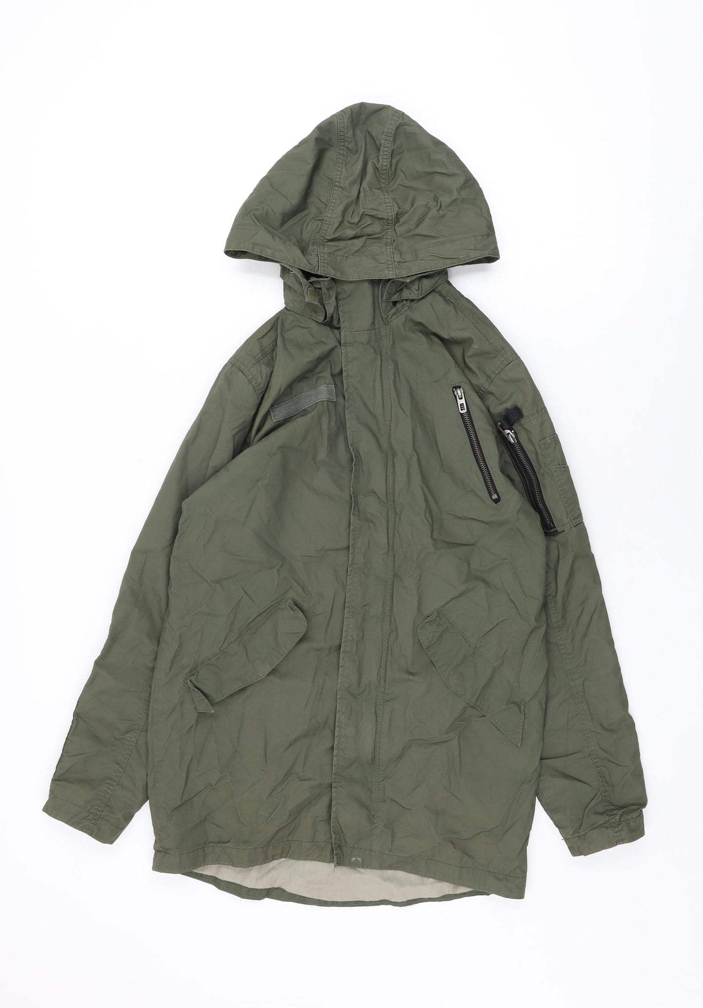 H&M Boys Green Overcoat Coat Size 13 Years Zip