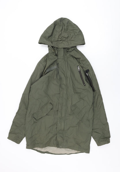 H&M Boys Green Overcoat Coat Size 13 Years Zip