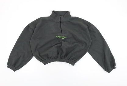 Additional front view of Missguided women’s grey polyester pullover sweatshirt, size UK 8, zip - missguided logo