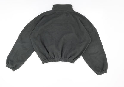 Back view of Missguided women’s grey polyester pullover sweatshirt, size UK 8, zip - missguided logo