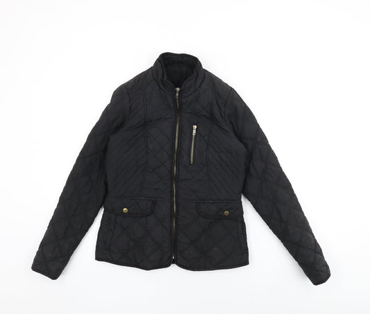 Dunnes Womens Black Quilted Jacket Size 8 Zip