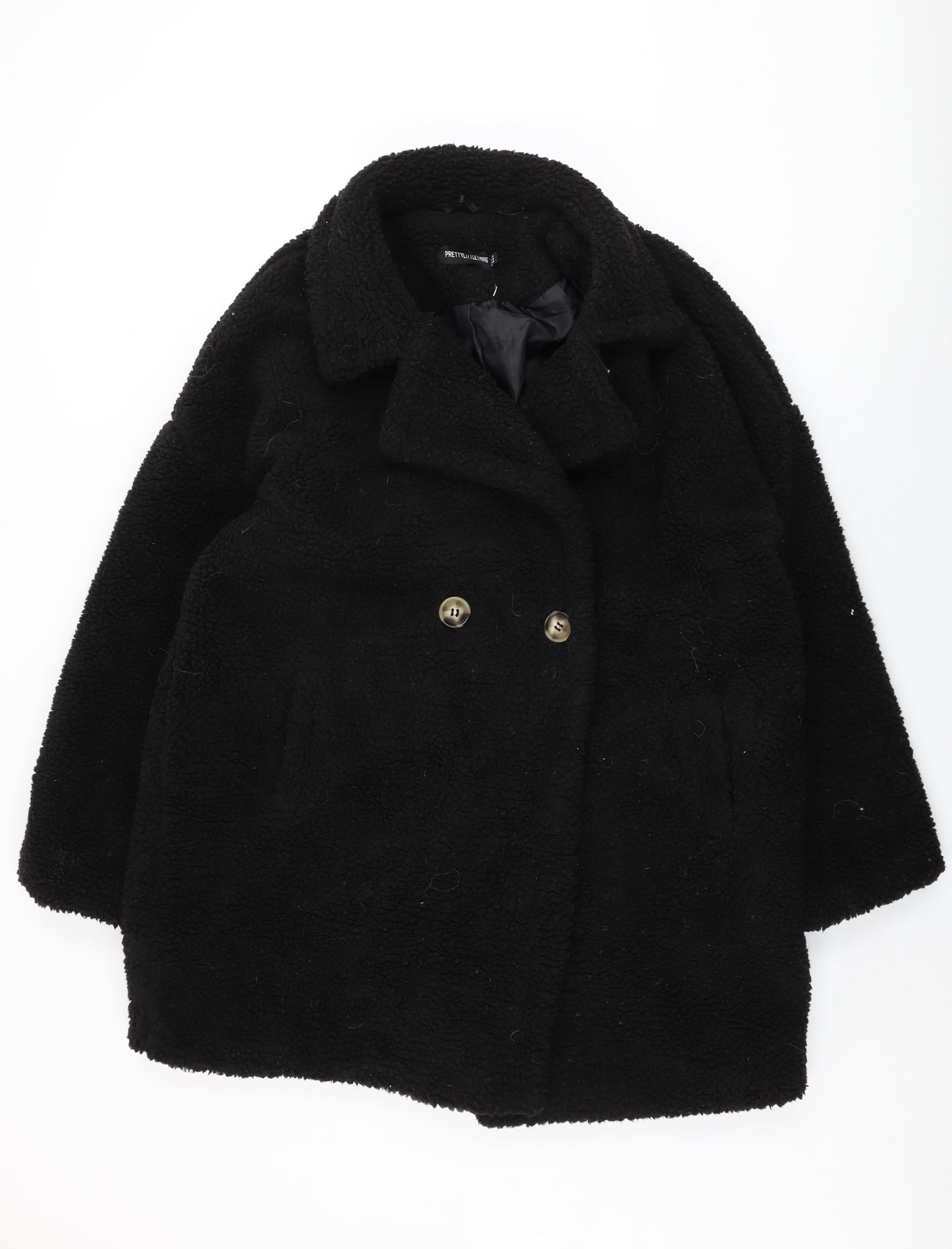 Womens UK Size 14 PRETTYLITTLETHING Black Overcoat