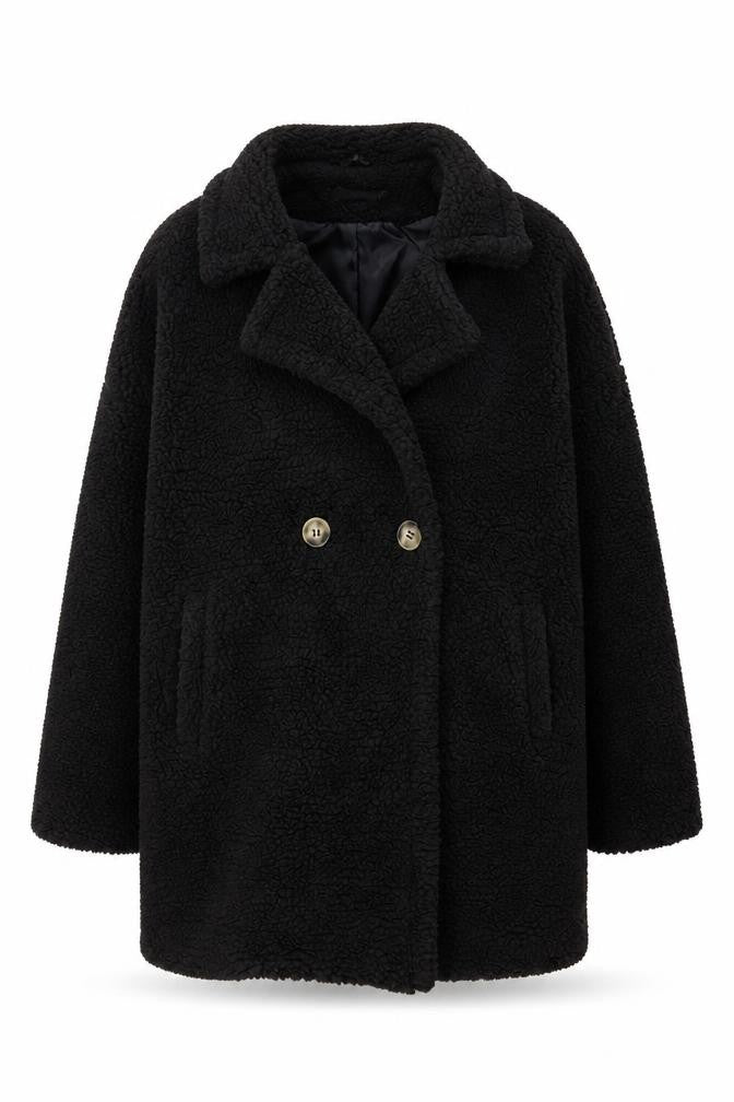 Womens UK Size 14 PRETTYLITTLETHING Black Overcoat
