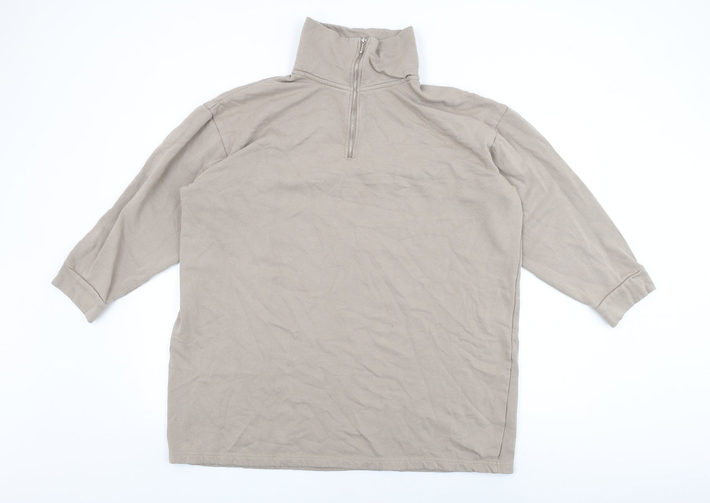 H&M Womens Beige Cotton Pullover Sweatshirt Size M Zip