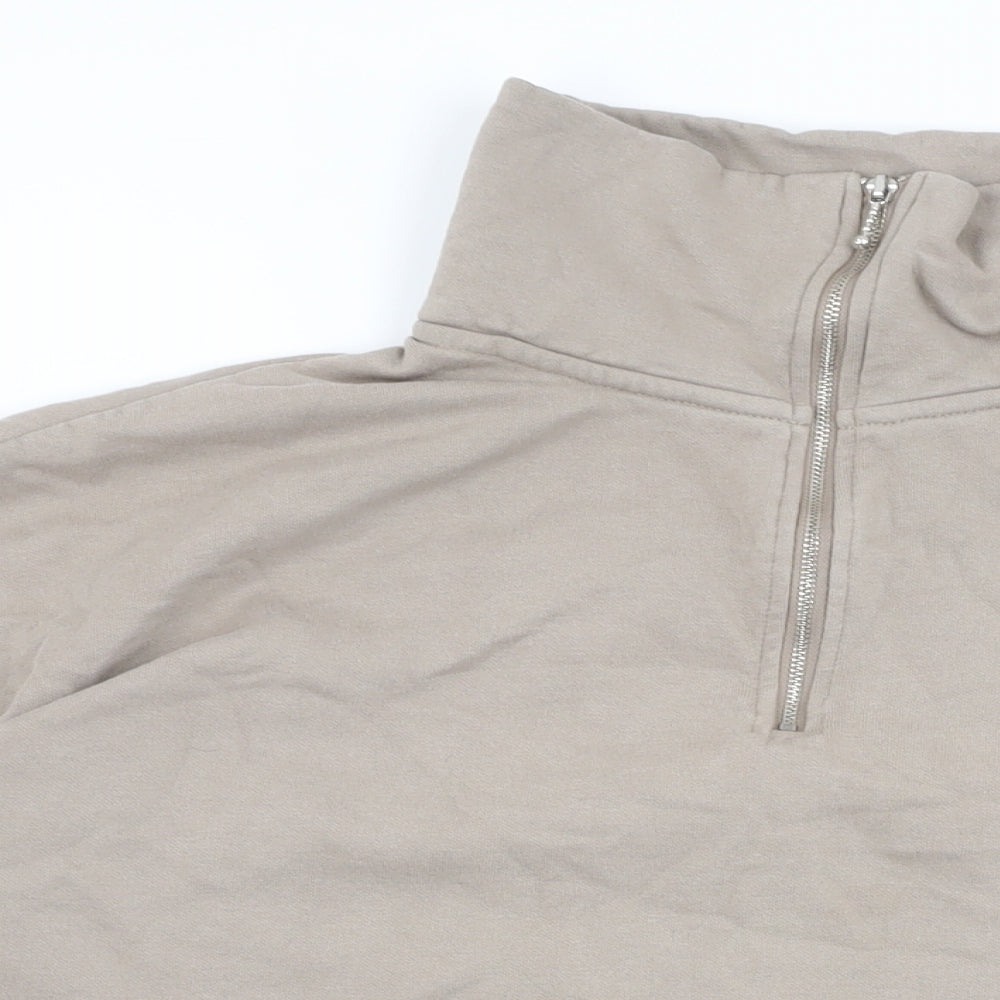 H&M Womens Beige Cotton Pullover Sweatshirt Size M Zip