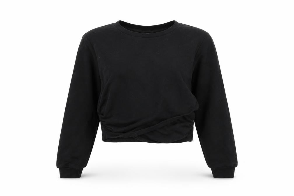 Front view of ASOS women’s black cotton pullover sweatshirt, size UK 10, pullover - cropped