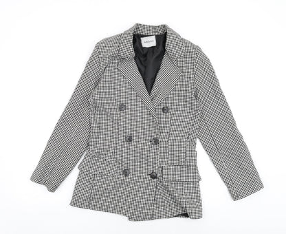 Adilynn Womens Grey Geometric Jacket Blazer Size M Button - Houndstooth