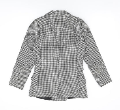 Adilynn Womens Grey Geometric Jacket Blazer Size M Button - Houndstooth