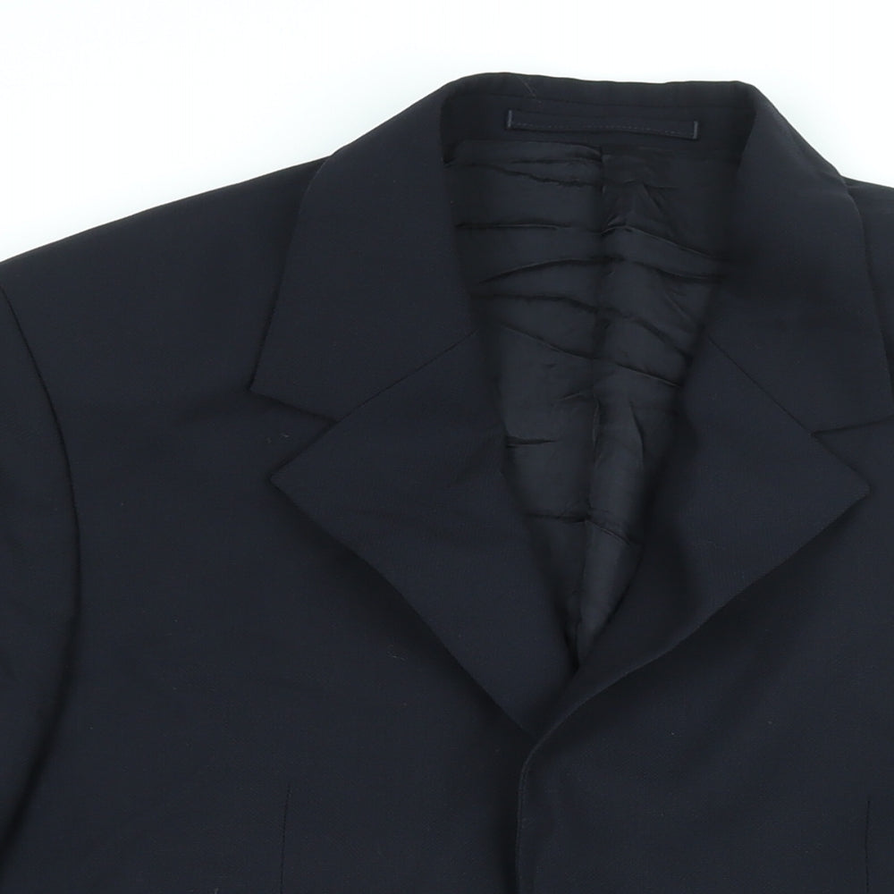 Close-up detail of COS men’s blue wool jacket suit jacket, size 38, regular