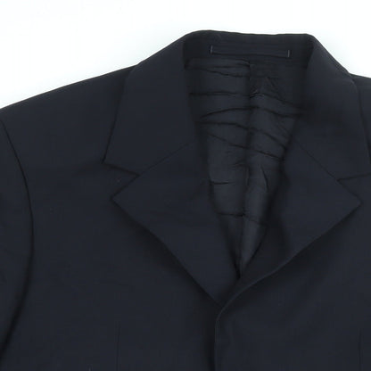 Close-up detail of COS men’s blue wool jacket suit jacket, size 38, regular