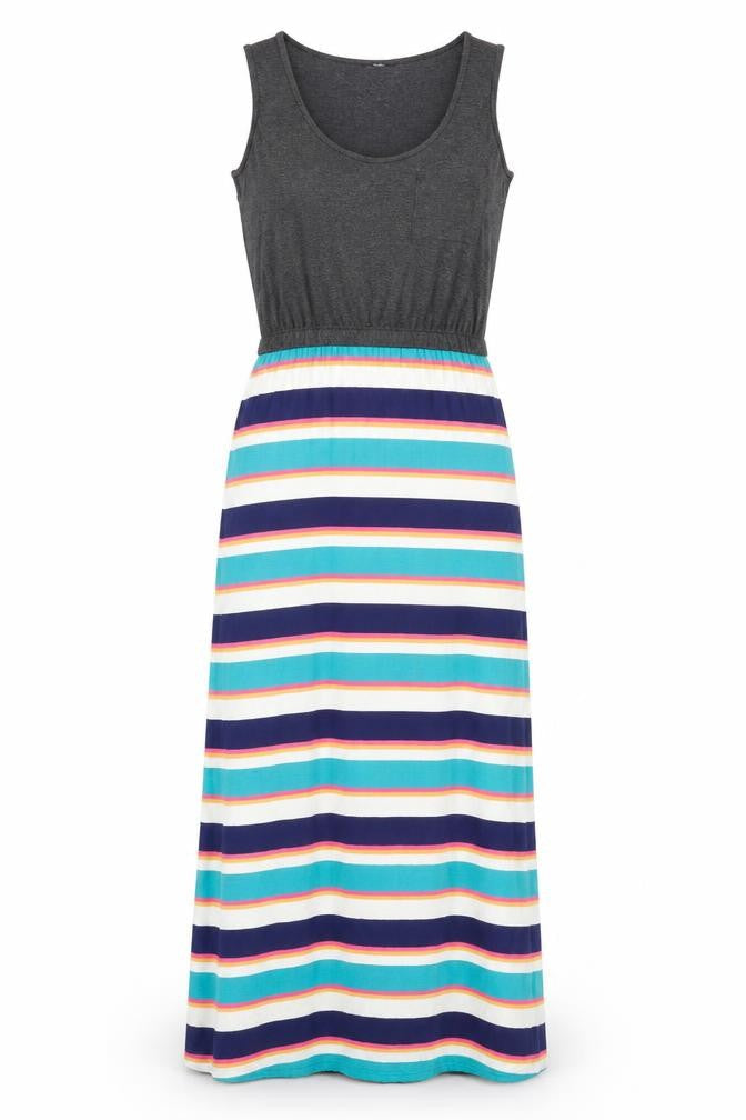 Next Womens Multicoloured Striped Viscose Maxi Size 8 Round Neck Pullover