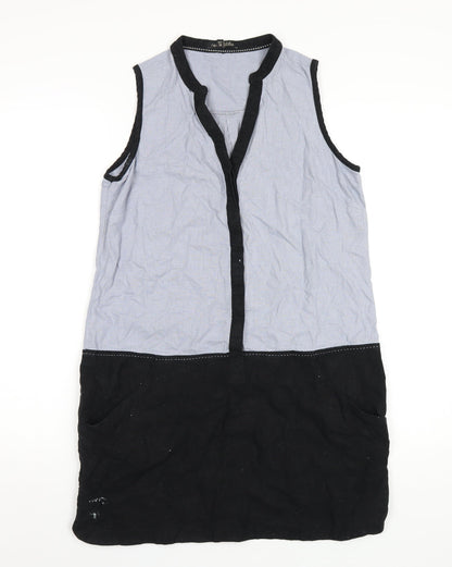 NEXT Womens Blue Linen Tank Dress Size 10 V-Neck Button