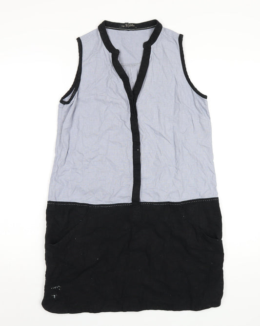 NEXT Womens Blue Linen Tank Dress Size 10 V-Neck Button