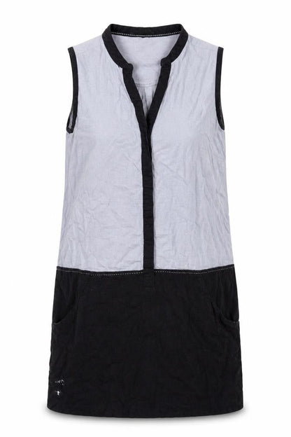 Next Womens Blue Linen Tank Dress Size 10 V-Neck Button