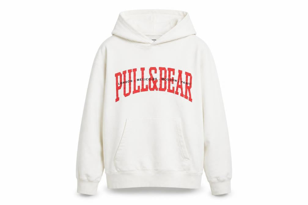 Mens UK Size S Pull&Bear White Pullover Hoodie