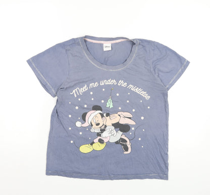 Womens UK Size 8 Disney Blue Basic T-Shirt