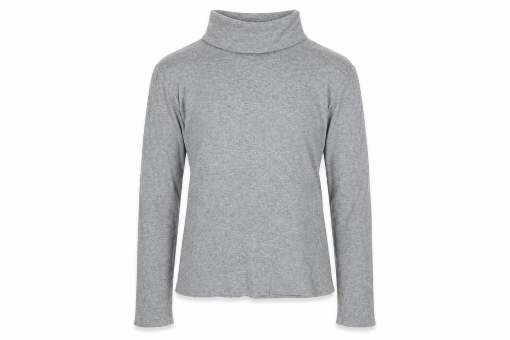 Front view of Lands' End girls’ grey cotton basic t-shirt, size 10-11, years roll neck pullover