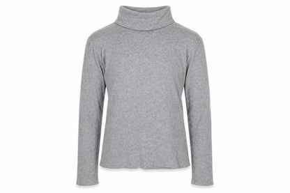 Front view of Lands' End girls’ grey cotton basic t-shirt, size 10-11, years roll neck pullover