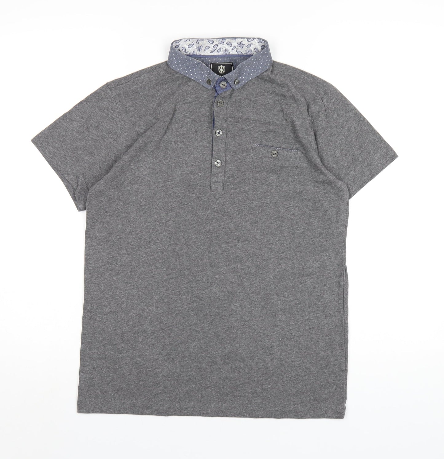 Steel & Jelly Mens Grey Cotton Polo Size S Collared Button