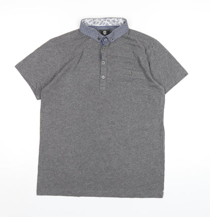 Steel & Jelly Mens Grey Cotton Polo Size S Collared Button