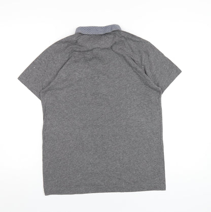 Steel & Jelly Mens Grey Cotton Polo Size S Collared Button