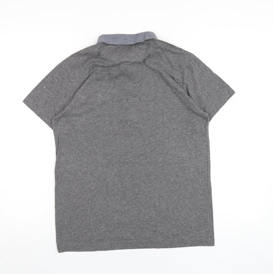 Steel & Jelly Mens Grey Cotton Polo Size S Collared Button