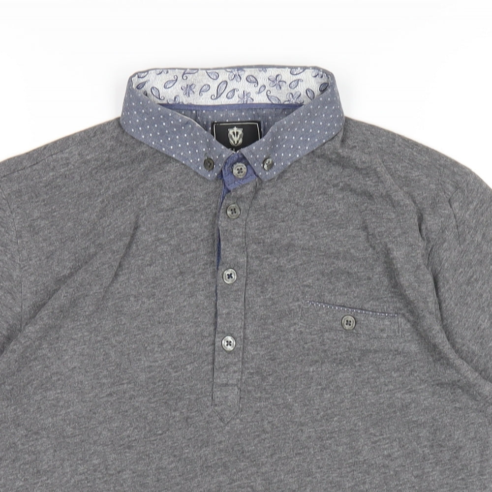Steel & Jelly Mens Grey Cotton Polo Size S Collared Button