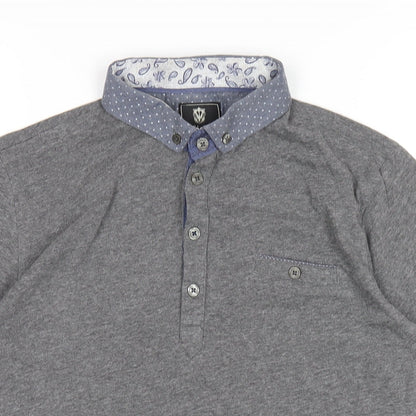 Steel & Jelly Mens Grey Cotton Polo Size S Collared Button