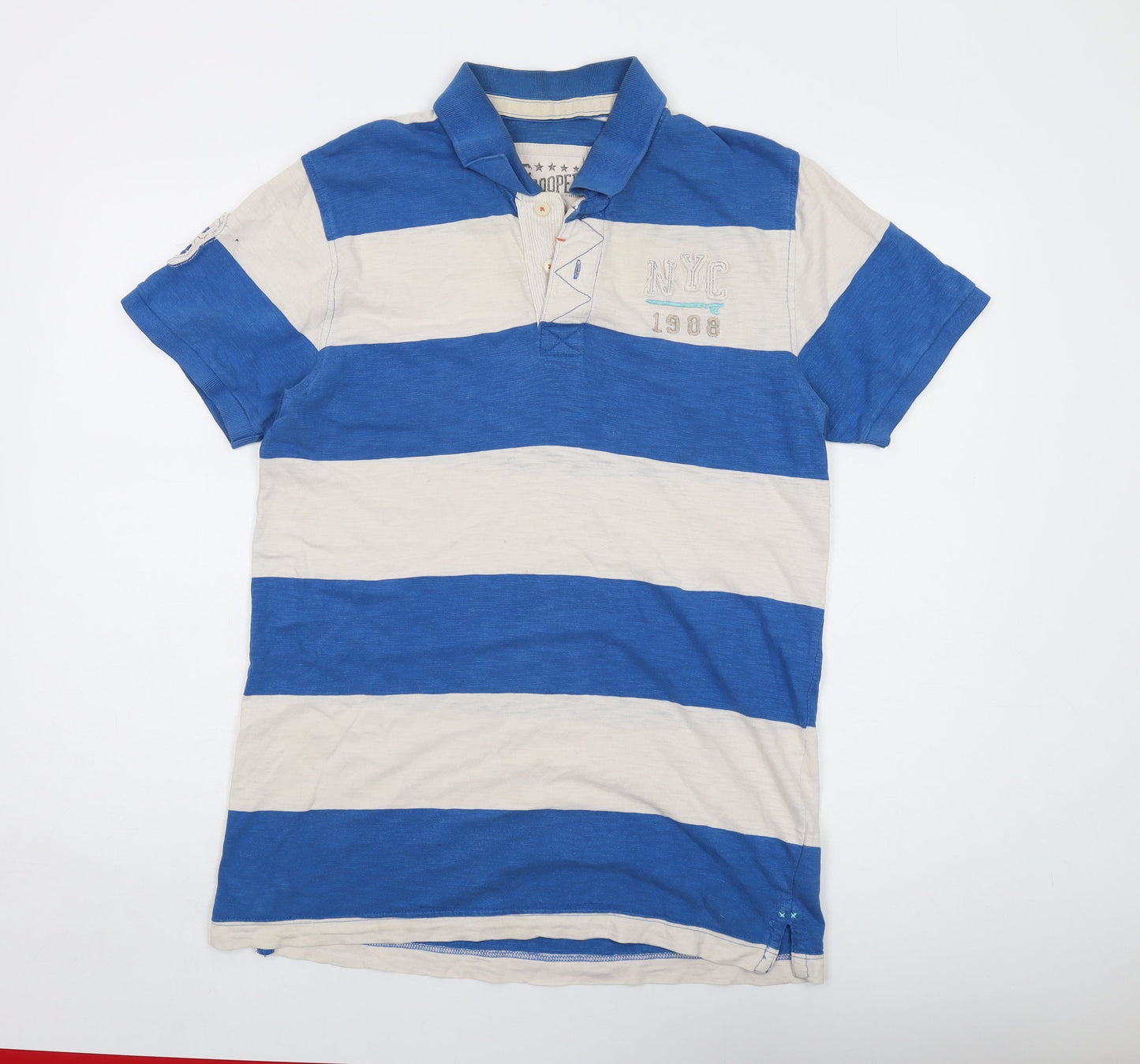 Lee Cooper Mens Blue Striped Cotton Polo Size L Collared Button
