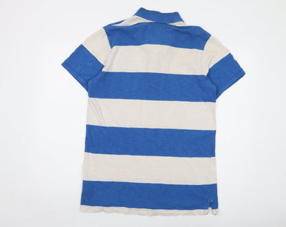 Lee Cooper Mens Blue Striped Cotton Polo Size L Collared Button