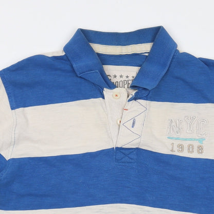 Lee Cooper Mens Blue Striped Cotton Polo Size L Collared Button