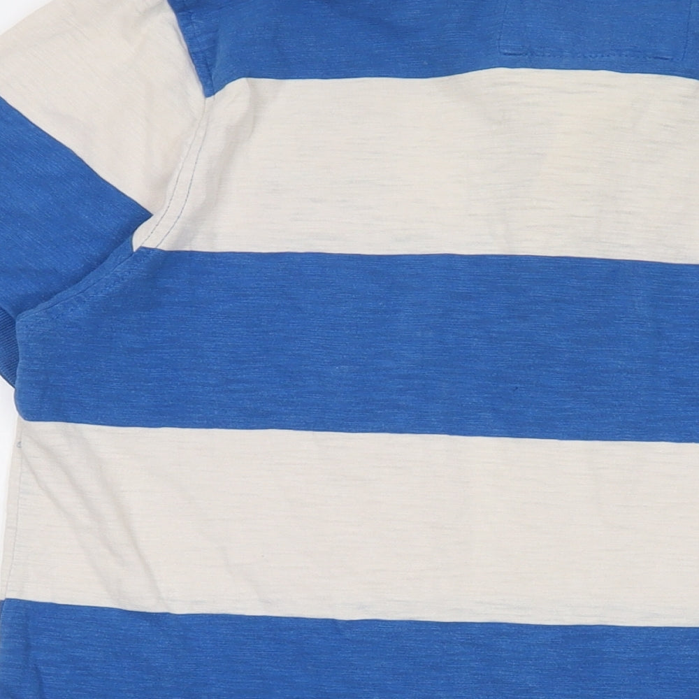 Lee Cooper Mens Blue Striped Cotton Polo Size L Collared Button