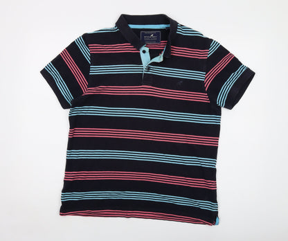Stone Bay Mens Blue Striped Cotton Polo Size M Collared Button