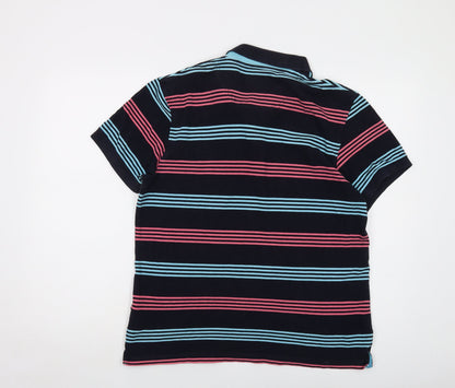 Stone Bay Mens Blue Striped Cotton Polo Size M Collared Button