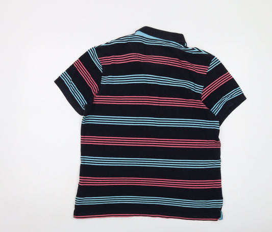 Stone Bay Mens Blue Striped Cotton Polo Size M Collared Button