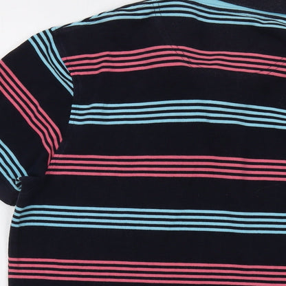 Stone Bay Mens Blue Striped Cotton Polo Size M Collared Button