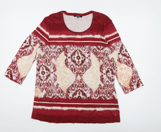 Olsen Womens Red Geometric Cotton Basic T-Shirt Size 18 Round Neck