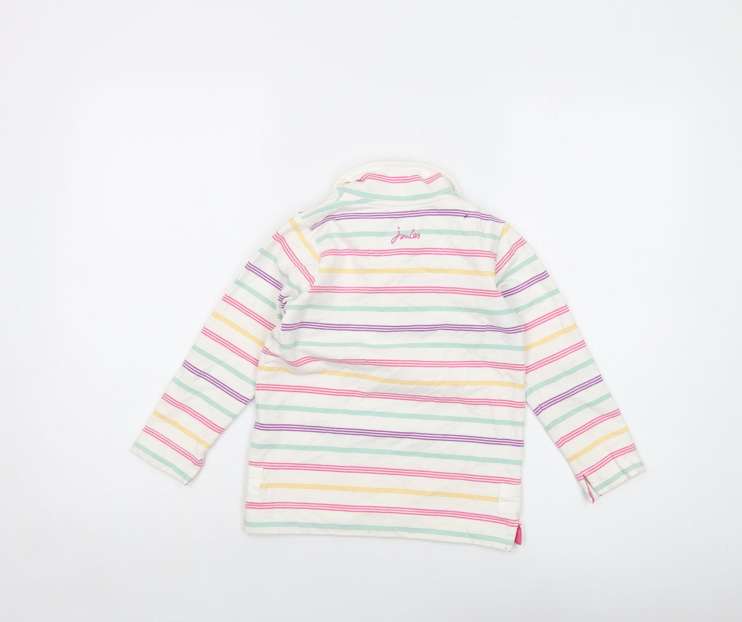 Jpules Girls White Striped Cotton Pullover Sweatshirt Size 6 Years Button