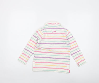 Jpules Girls White Striped Cotton Pullover Sweatshirt Size 6 Years Button